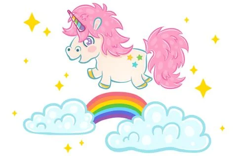 Unicorn on clouds with rainbow Illustration