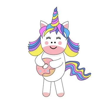 Unicorn with donut. Stock Illustration
