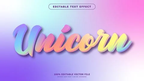 Unicorn editable text effect in soft rainbow pastel colors Stock Illustration