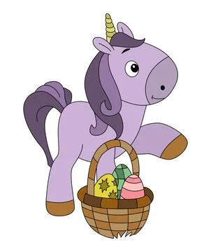 A unicorn with egg in basket vector illustration Stock Illustration