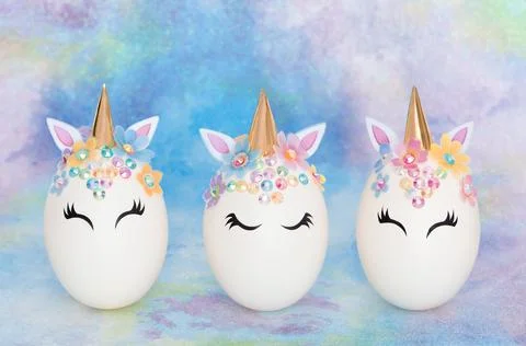 Unicorn eggs in a row. 스톡 사진