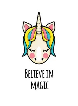 Unicorn face with quotes. vector portrait of a funny unicorn girl with text. Stock Illustration