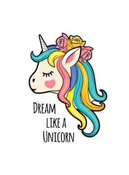 Unicorn face with quotes. vector portrait of a funny unicorn girl with text. Stock Illustration