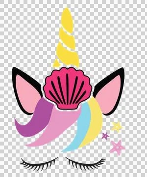 Unicorn Face With Shell And Starfish eyelashes Stock Illustration