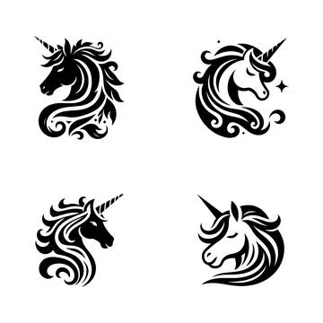 Unicorn face vector silhouettes. Stock Illustration