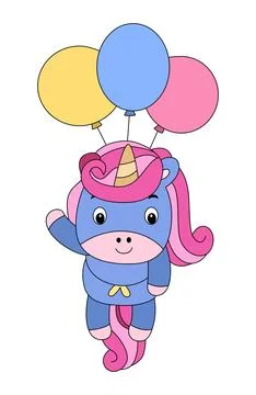 A unicorn floating with balloon vector illustration Stock Illustration