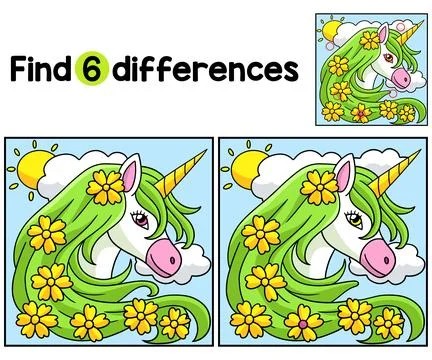 Unicorn Flower Find The Differences Stock Illustration