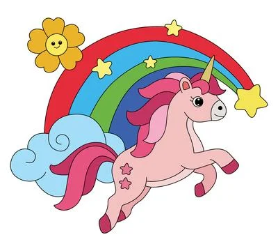 Unicorn flying over the rainbow Stock Illustration