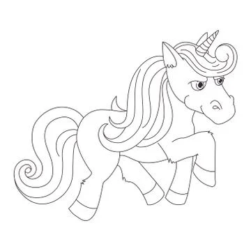 Unicorn, hand drawn vector linen illustration for logotype, coloring book, Stock Illustration