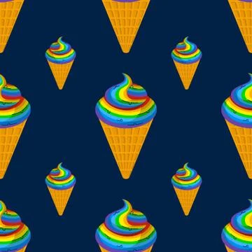 Unicorn ice cream seamless pattern. Rainbow dessert texture. Fantastic swee.. Stock Illustration