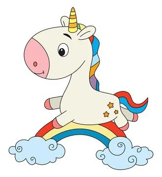 A unicorn is jumping on top of the rainbow Stock Illustration