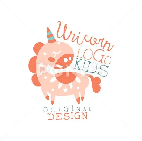 Unicorn kids logo original design, baby shop label, fashion print for kids wear Stock Illustration
