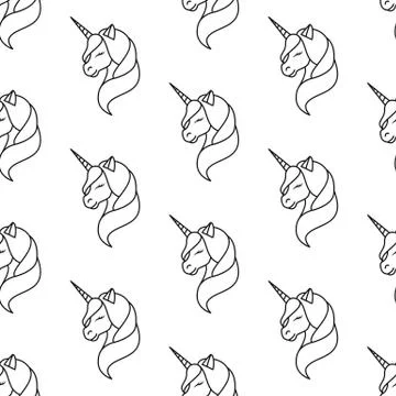 Unicorn. Line. Pattern. Seamless vector illustration. Line. Flat. Stock Illustration