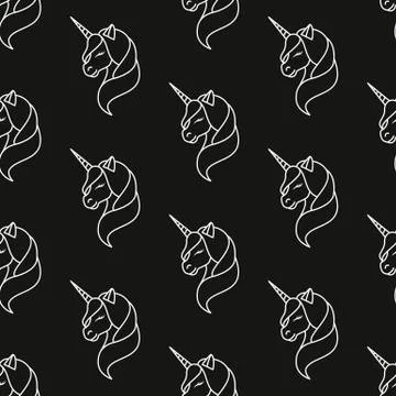 Unicorn. Line. Pattern. Seamless vector illustration. Line. Flat. Stock Illustration