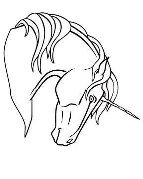 Unicorn - linear, vector illustration for coloring. Unicorn head for coloring Stock Illustration