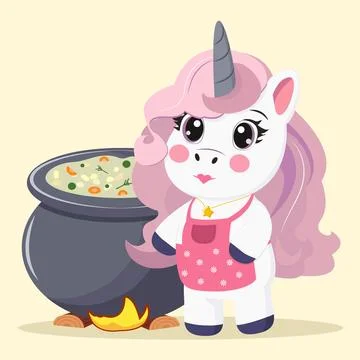 The unicorn is making soup Stock Illustration