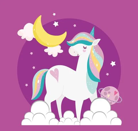 Unicorn moon planet Ilustração Stock