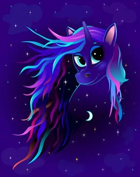 Unicorn night starry sky Stock Illustration