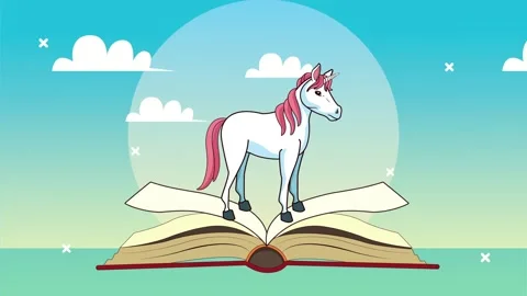 Unicorn on open book with magical background dreamlike animation storybook .. 動画素材 338398931
