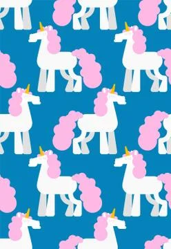 Unicorn pattern seamless. Background Magic horse with horn on head. Vector or Illustrazione stock