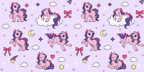 Unicorn pattern seamless. Cartoon rainbow anime character, kawaii decorative Stock Illustration