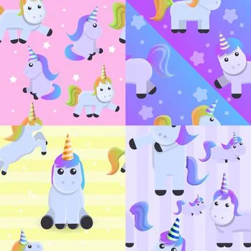Unicorn pattern set, cartoon style イラスト素材