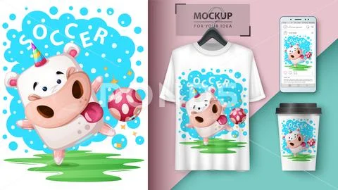 Unicorn play soccer - mockup for your idea Stock Illustration