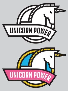 Unicorn Power vector badge or logo. Stock Illustration