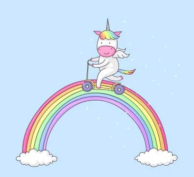 Unicorn on push scooter Stock Illustration