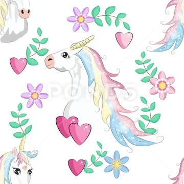 Unicorn, rainbow and magic wand pastel colors seamless pattern