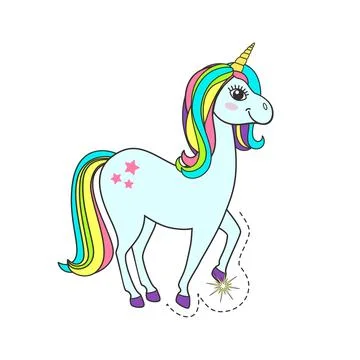 Unicorn with Rainbow Mane Sticker Vector Illustrazione stock