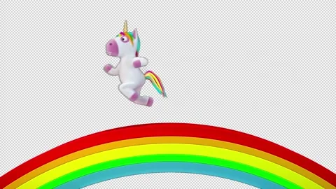 Unicorn runs rainbow Video Loop and Alfa Channel 库存影片 163289564