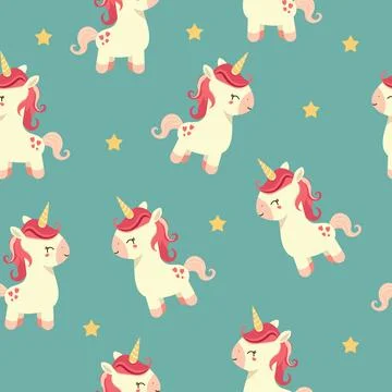 Unicorn seamless pattern. Cute cartoon magic unicorn background. Illustrazione stock