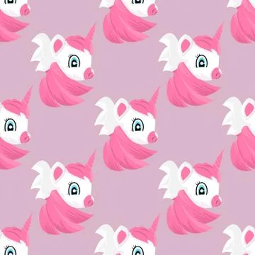 Unicorn seamless pattern. Pink color Flat Vector illustration. Stock Illustration