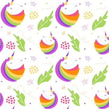 Unicorn seamless pattern. Rainbow mane and horn. Иллюстрация