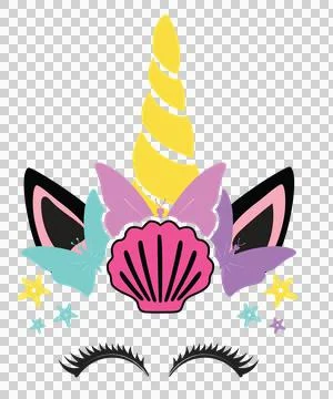 Unicorn Seashell Starfish Eyelash Face horn Stock Illustration