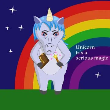 Unicorn is a serious magic - cartoon vector illustration Stock Illustration