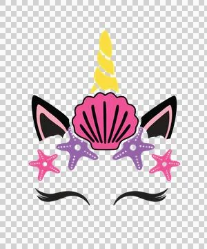 Unicorn Silhouette With Shells And Starfish head seashell Illustration