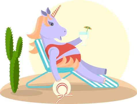Unicorn sits on a deckchair Stock Illustration
