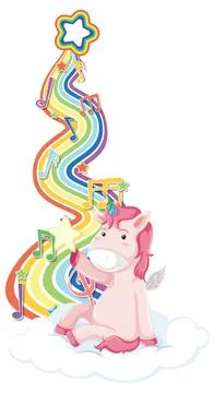 Unicorn sitting on the cloud with rainbow on white background 库存插图
