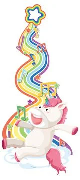 Unicorn sitting on the cloud with rainbow on white background 库存插图