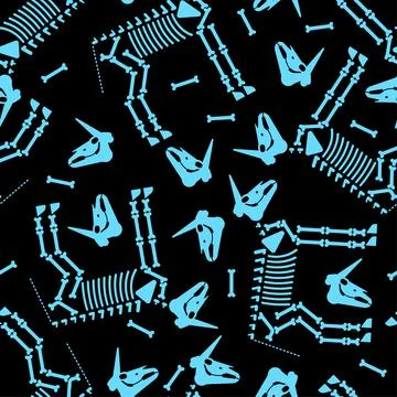 Unicorn Skeleton pattern seamless. Magic horse with horn skull background. Ve Stock Illustration