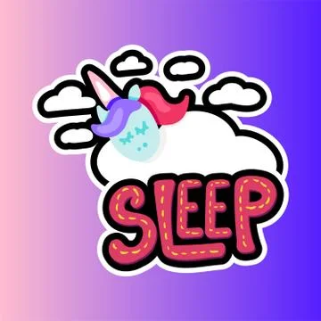 Unicorn with sleep lettering patch イラスト素材