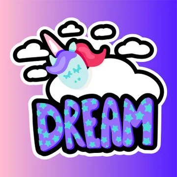 Unicorn with sleep lettering patch イラスト素材