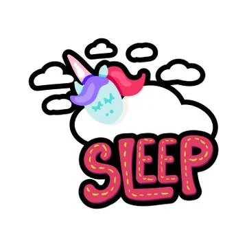Unicorn with sleep lettering patch イラスト素材