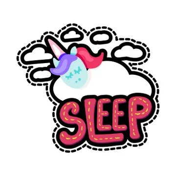Unicorn with sleep lettering patch イラスト素材