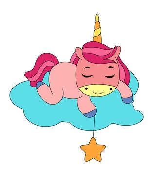 A unicorn is sleeping on top of the clouds Stock Illustration