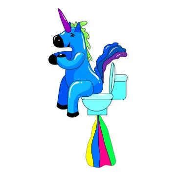 Unicorn smiling pooping a rainbow, fantasy cute character beast multicolored Stock Illustration