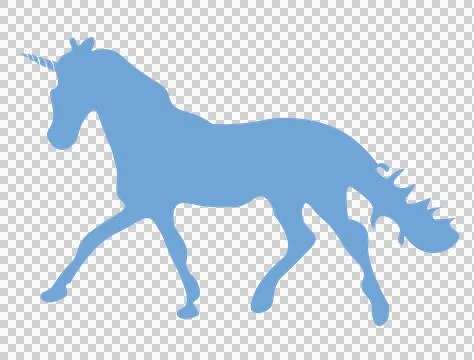 Unicorn Solid Black Silhouette Of A Walking horn tail legs Stock Illustration