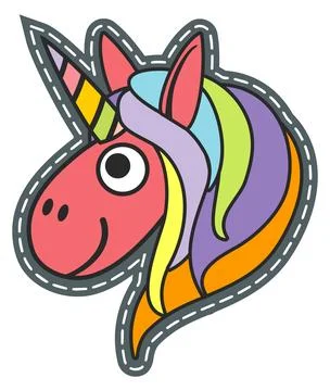Unicorn sticker in clothes patch style with fabric seams イラスト素材
